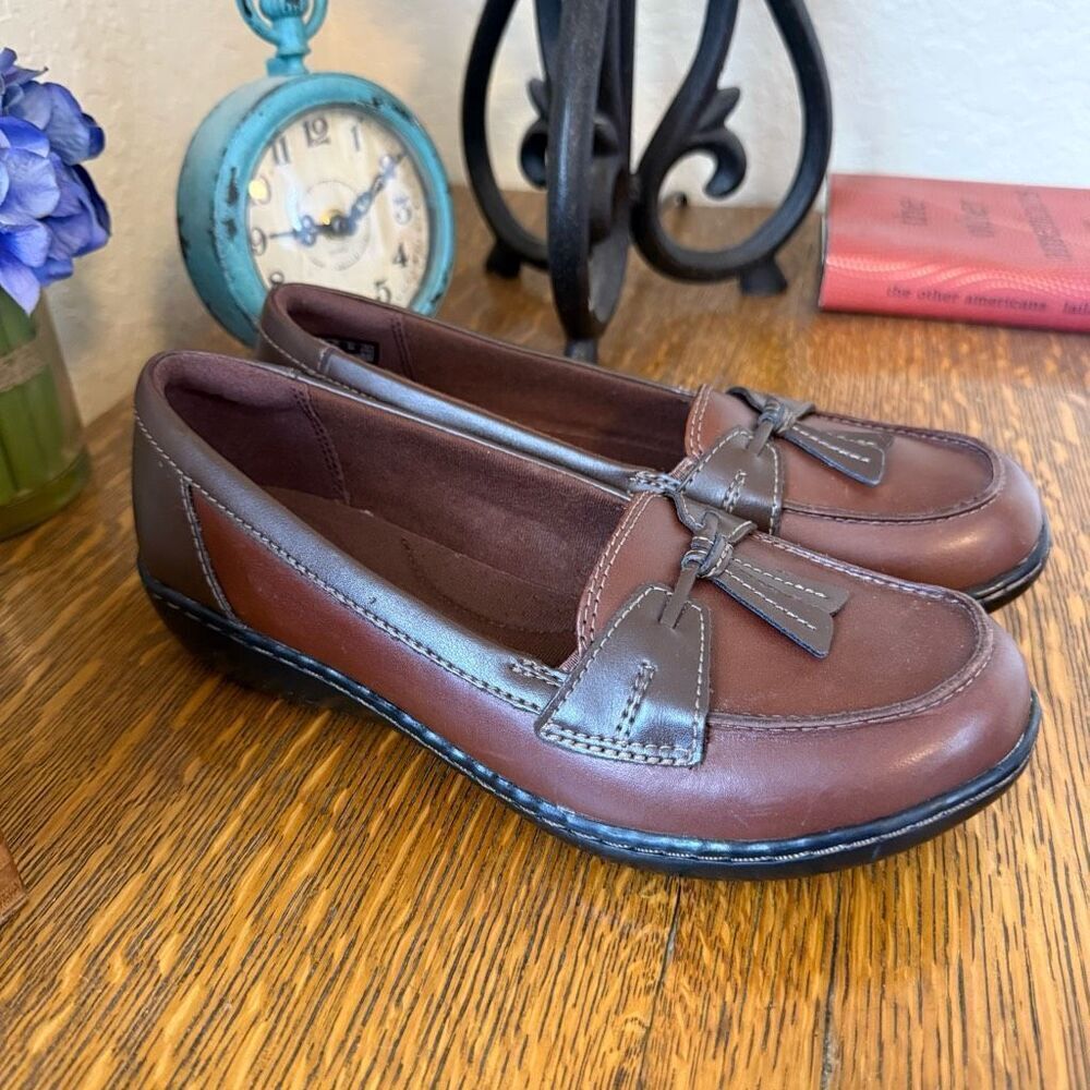 NEW Clarks Ashland Bubble Two Tone Brown Slip On Loafer Sz 7.5W Academia, Preppy